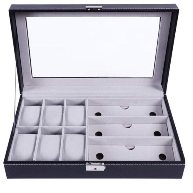 6/6+3/8+2 Grids Storage Watch Box 8/10/12 Grids PU Leather Watch Holder Organizer for Quartz Watch Jewelry Boxes Display Gift