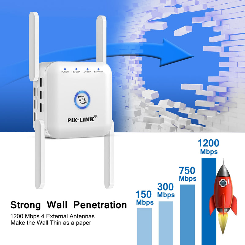 5G WiFi Repeater WiFi Amplifier 5Ghz WiFi Long Range Extender 1200M Wireless Wi Fi Booster Home Wi-Fi Internet Signal Amplifier