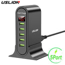 USLION USB-Ladegerät mit 5 Anschlüssen, HUB, Multi-USB-Ladestation, Dock, Desktop, Wand, Zuhause, LED-Anzeige, universelle neue Ladegeräte, EU-US-UK-Stecker