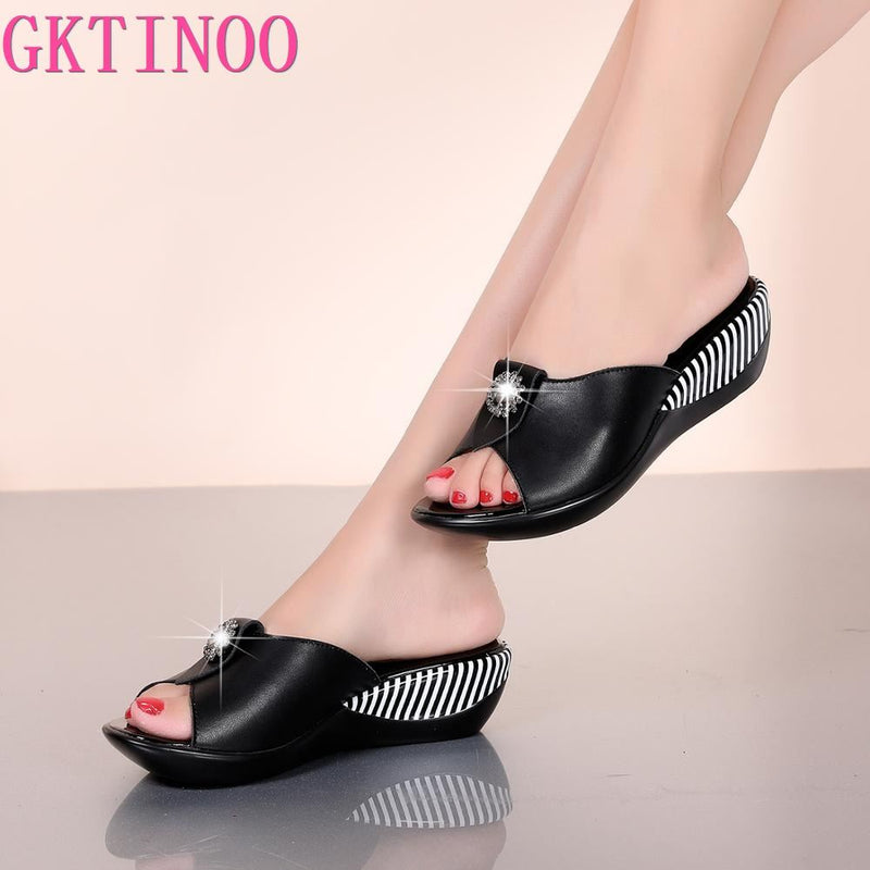 GKTINOO 2022 Sommer Plattform Flip Flops Mode Strand Schuhe Frau Anti-Rutsch Echtes Leder Sandalen Frauen Hausschuhe Schuh