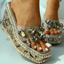 Doratasia brand design ladies crystals rivets clear platform high heels leisure slipper wedges sandals women summer shoes female