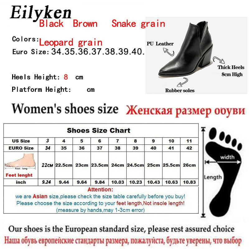 EilyKen Damen Frühwinter Stiefeletten Leopard Damen Reißverschluss Lässig Schwarz Cowboy Square Heel Booties Schuhe Zapatos De Mujer