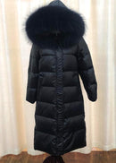 Large Natural Raccoon Fur Collar Hooded Winter Down Jacket Women 90% White Duck Down Thick Warm Park Female Long Snow Coat