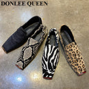 Fashion Square Toe Flats Shoes Women Slip On Loafers Comfortable Ballet Zebra Snake Pattern Shoe Big Size 35-41 Zapatillas Mujer
