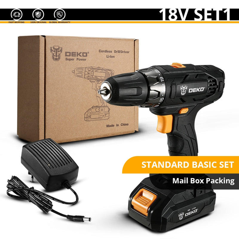 DEKO  GCD20DU5 16/18V 16/18 Volt Max Electric Screwdriver Cordless Drill Mini Power Driver DC Lithium-Ion Battery 2-Speed