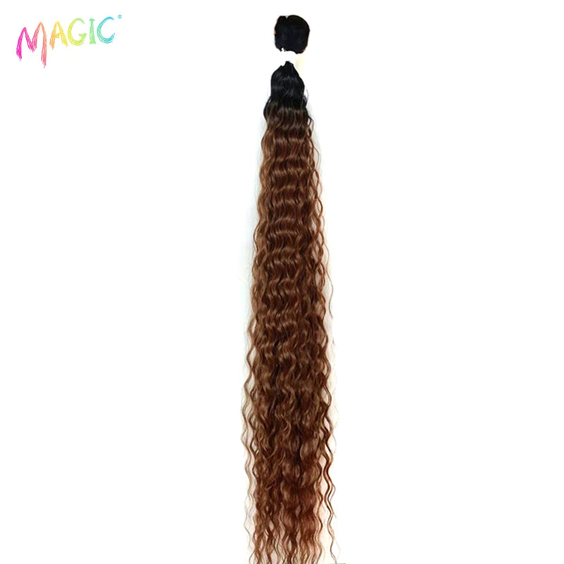 MAGIC Deep Curly Synthetic Hair Weave Deep Wave Hair Bundles 28"30"32"Inches Ombre Color Two Tone Curly Hair Extension 120g