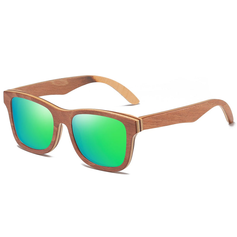 GM Polarized Sunglasses Women Men Layered Brown Skateboard Wooden Frame Square Style Glasses for Ladies Eyewear In Wood Box