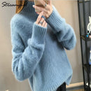 Thick Winter Sweater Women Warm White Turtleneck Fluffy Women&