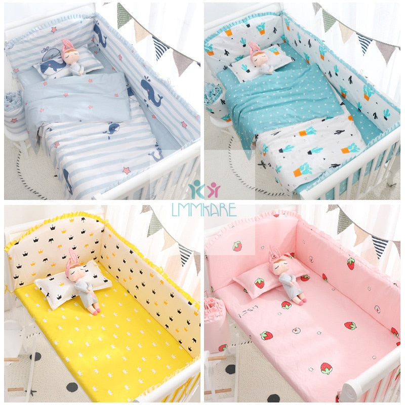 Parachoques de cuna de bebé de dibujos animados, 6 uds., juegos de cama para bebés, sábanas acolchadas para cuna de bebé, juego de ropa de cama de algodón personalizable para bebé