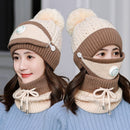 3 unids/set sombreros de invierno para mujeres con máscara de respiración 2 en 1 sombrero de punto niña pompones sombrero cálido añadir piel forrada sombrero de invierno protector