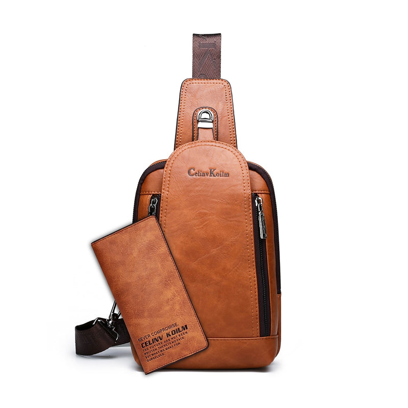 Celinv Koilm, bolso cruzado para hombre, bolso de pecho diario de gran tamaño, mochila de cuero dividido de gran capacidad de alta calidad, bolso bandolera para iPad