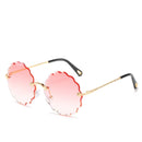 Brand Fashion Oversized Round Sunglasses Women Flower Design Trendy Rimless Sun Glasses Shades for Women Driving Eyewear UV400