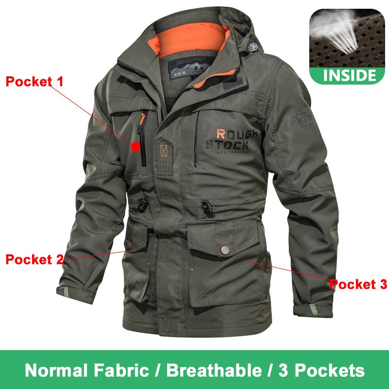 Primavera Hombres Chaquetas tácticas militares Multi-bolsillos Impermeable Casual Cazadora para hombre Abrigo al aire libre con capucha