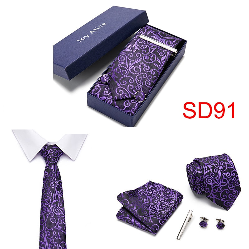Gift Box 38 styles Tie Set Hanky Cufflinks With Gift Box Jacquard Woven Neckties Set For Men Wedding Party Lots of  accessories