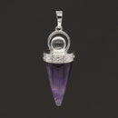 KFT Natural Healing Crystal Quartz Cone Shape Amethysts Stone with Round Beads Pendulum Stone Pendant Amulet Jewelry