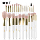 BEILI Make up Brush Set Professional White Face Makeup Brushes Pink Synthetic Hair Eyeshadow Blush Contour Foundation Brush