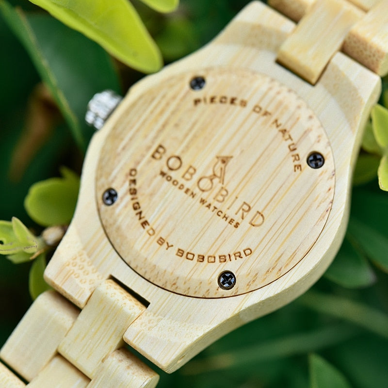 BOBO BIRD Ladies Luxury Watches Bamboo Wooden Fashion Unique Women Quartz Wrist Watch relogio feminino with Diamond