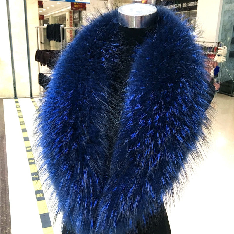 2020 echter Waschbär-Pelz-Kragen-warmer Frauen-Winter-blauer natürlicher Pelz-Schal-Art- und Weisehalswärmer Femme