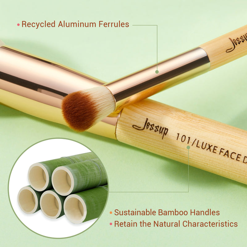 Jessup Bamboo 15 Uds. Juego de brochas de maquillaje profesional de belleza, kit de herramientas de brochas de maquillaje, base en polvo, definidor, delineador de sombreado