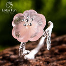 Lotus Fun, Plata de Ley 925 auténtica, piedras preciosas naturales, joyería fina, flor bonita bajo la lluvia, anillo, anillos abiertos para mujer, accesorios