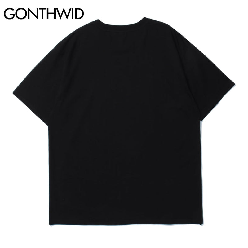 GONTHWID Short Sleeve Tees Harajuku Streetwear Toy Bear Shopping Cart Print T-Shirts Cotton Casual Hip Hop Loose Tshirts Tops