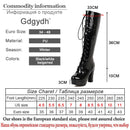 Gdgydh 2022 Patent Leather Women Knee-High Boots Red Wedding Boots Lace-up Round Toe Thich High Heels Female Boots Plus Size 48