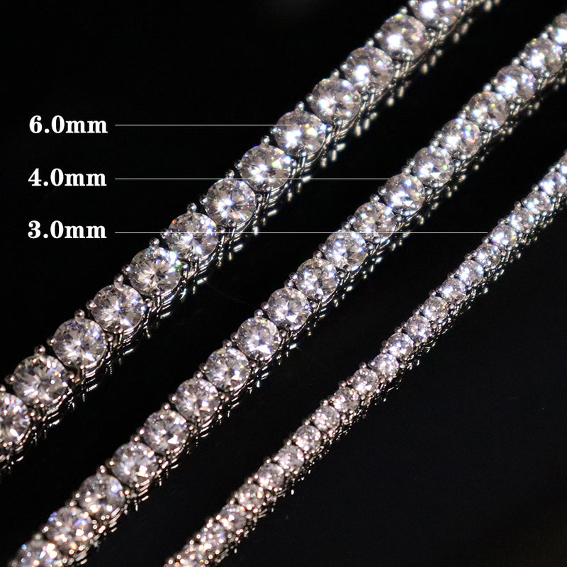 D&amp;Z 3MM-6MM Federschnalle Iced Out Voller Kubikzirkon 1 Reihe Tenniskette Halskette Gold Silber Farbe Hip Hop Schmuck