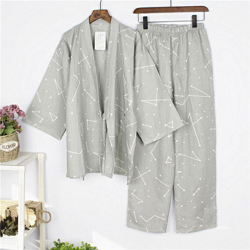 Kimono japonés de algodón, ropa de dormir para hombres samurái, camisetas Haori + Pantalones, conjunto de ropa, pijama Yukata tradicional, camisón Jinbei