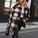 Vintage women 2021 long sleeve woolen coats fashion ladies thick plaid coat female streetwear elegant girls oversize jacket chic