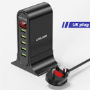 USLION USB-Ladegerät mit 5 Anschlüssen, HUB, Multi-USB-Ladestation, Dock, Desktop, Wand, Zuhause, LED-Anzeige, universelle neue Ladegeräte, EU-US-UK-Stecker