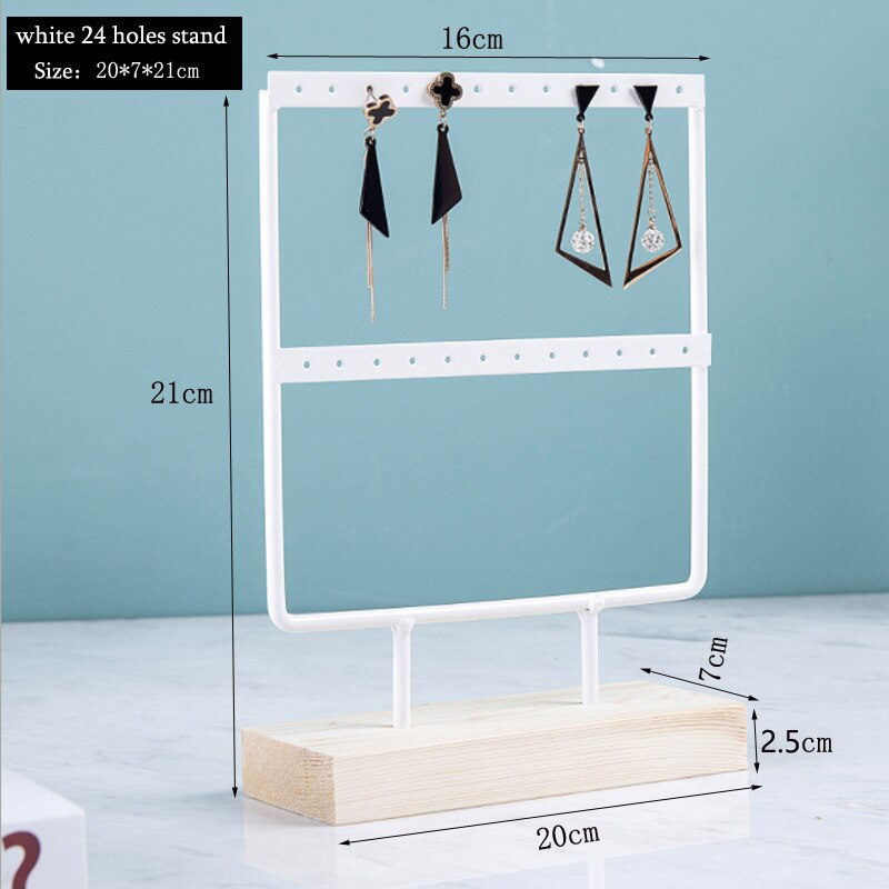 Nice Steel Earrings Storage Holder Jewelry Display Stand for Earrings Necklaces Bracelets Pendants Wooden Base Jewellery Rack