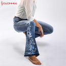 Embroidery Stretching Flare Jeans Women Elasticity Bell-Bottoms Jeans For Girls Light Blue Trousers women Jeans Large Size