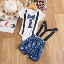 Baby Boy 1 Year First Birthday Clothes Set Romper Suspender Short Pants Toddler Outfits Gentleman Tie Overalls Summer Bodysuits