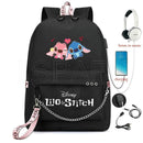 Disney Kawaii Stitch Bag Zipper USB Charging Mochila Capacity Backpack Women Kpop School Bags for Teenage Girls Students