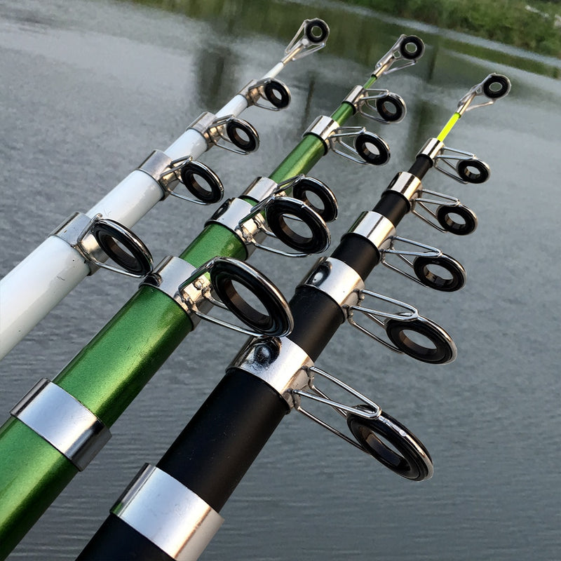 GHOTDA, nuevo diseño, caña de pescar giratoria blanca FRP + cañas de pescar telescópicas de fibra de carbono 2,1-3,6 M