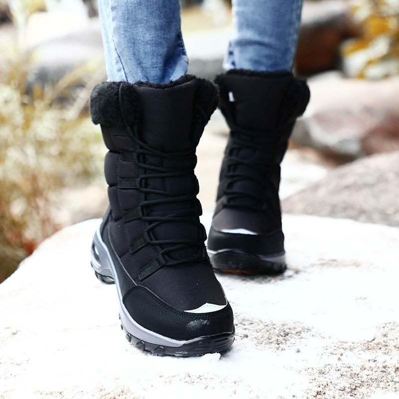 Nuevas botas de invierno para mujer, botas de nieve cálidas de alta calidad, botines cómodos con cordones, botas de senderismo impermeables para exteriores, talla 36-42