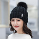 New Women Warm Thick Hat Fashion Winter Hats For Woman Add Fur Lined Knitted Cap Letter B Beanie Hat Girls Pompom Knitted Hat