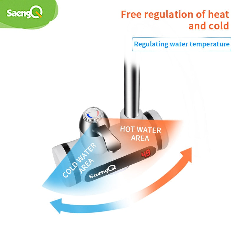 SaengQ Grifo eléctrico Calentador de agua Pantalla de temperatura Calentadores de agua caliente instantáneos Cocina Calentamiento de agua sin tanque
