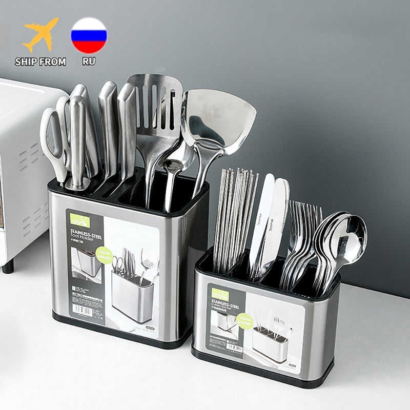 Kitchen Cutlery Organizer Knife Stand Plastic Drain Storage Holder Spoon Fork Chopstick Kitchenware Cooking Tool Tray Shelf Box