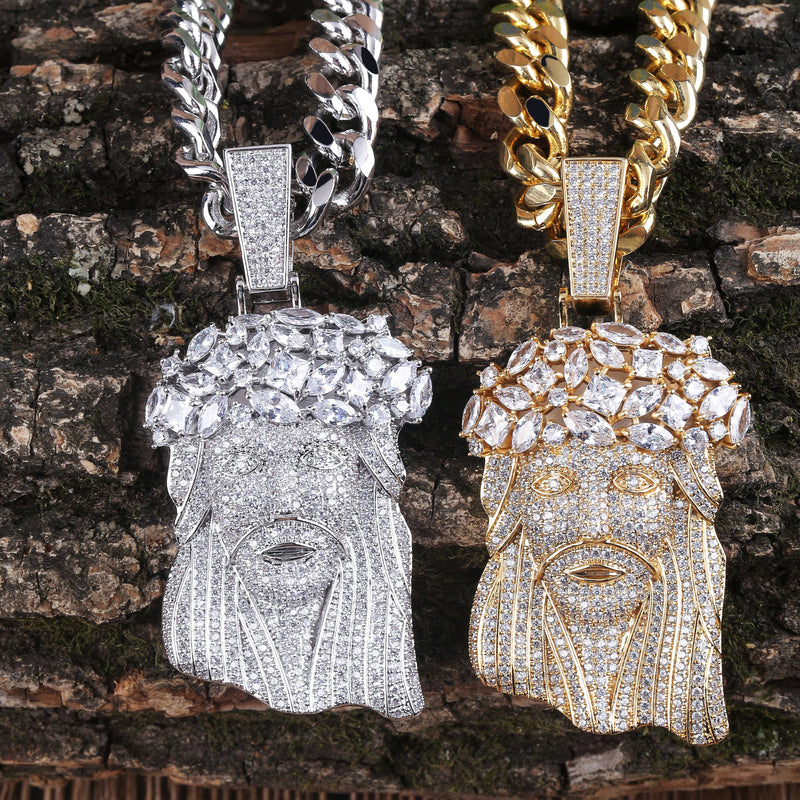 JINAO New Big Jesus Necklace &amp; Pendant With Tennis Chain gold Color Iced Out Cubic Zircon Men&