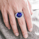 Szjinao Pure 925 Sterling Silver 13*13mm Round Big Sapphire Rings For Men Gemstone Male Punk Vintage Jewellery Dropship Supplier