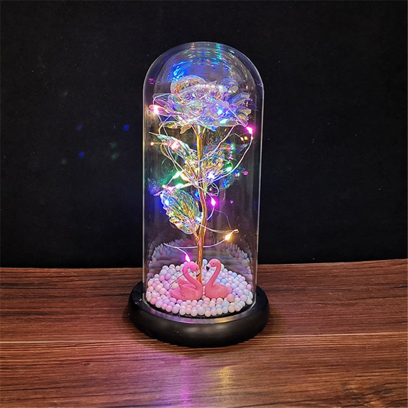 LED Enchanted Galaxy Rose Ewige 24 Karat Goldfolie Blume mit Lichterketten in Kuppel für Heimdekoration Weihnachten Valentinstagsgeschenk