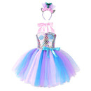 Kids Girls Mermaid Princess Dress Sleeveless Mesh Tutu 3D Flower Hair Hoop Set Children Halloween Theme Party Cosplay Costume