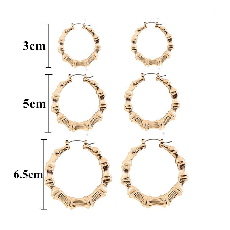 Statement Sliver/Gold Color Big Bamboo Circle Hoop Earrings For Women Hip Hop Large Celebrity Basketball Wives Earrings Hoops
