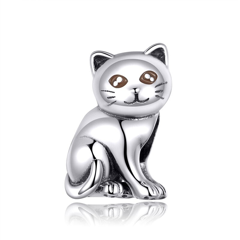 WOSTU Süße Katze Charms 925 Sterling Silber Tier Pussy Zirkonia Perlen passend für Original Armband Anhänger DIY Halskette Schmuck