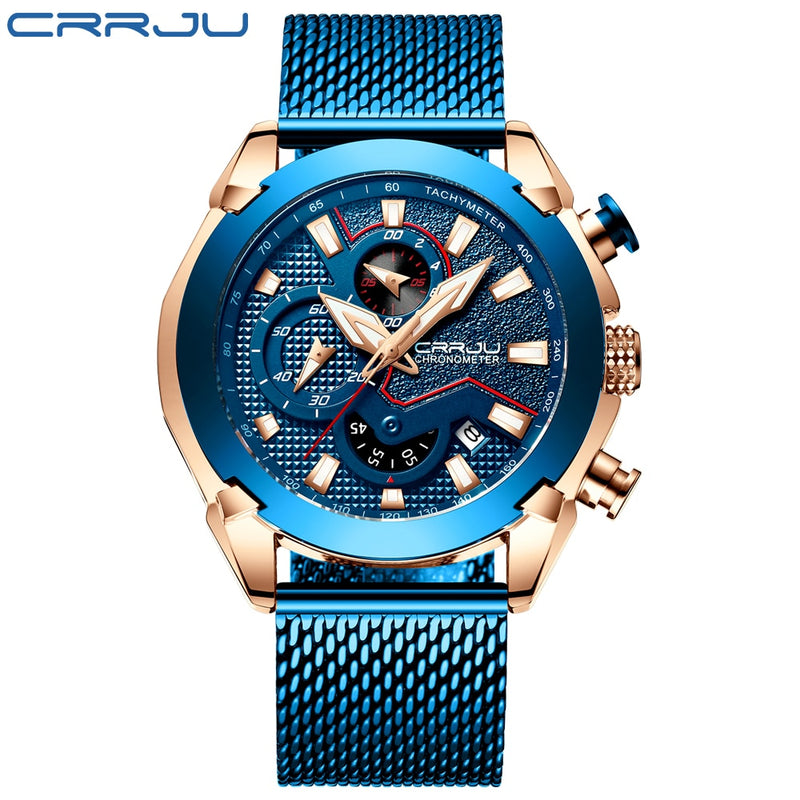 CRRJU 2021 New Fashion Mens Watches with Stainless Steel Top Brand Luxury Sports Chronograph Quartz Watch Men Relogio Masculino