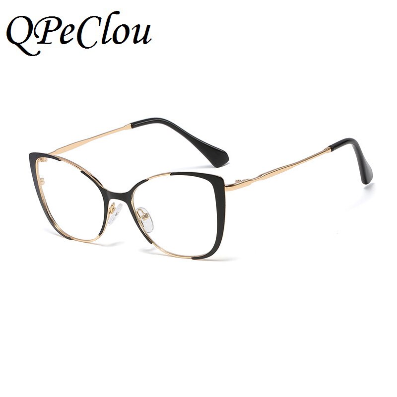 QPeClou Unique Vintage Cat Eye Glasses Women 2019 Retro Metal Cateye Eyeglasses Frames Female Clear lens Optical Oculos Gafas