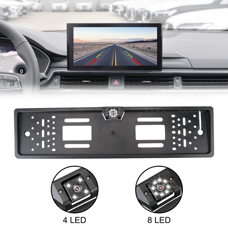 LEEPEE, cámara de visión trasera para coche, 4/8 LED, Kit de Sensor de asistencia para estacionamiento, marco de soporte para matrícula europea, accesorios universales para automóviles
