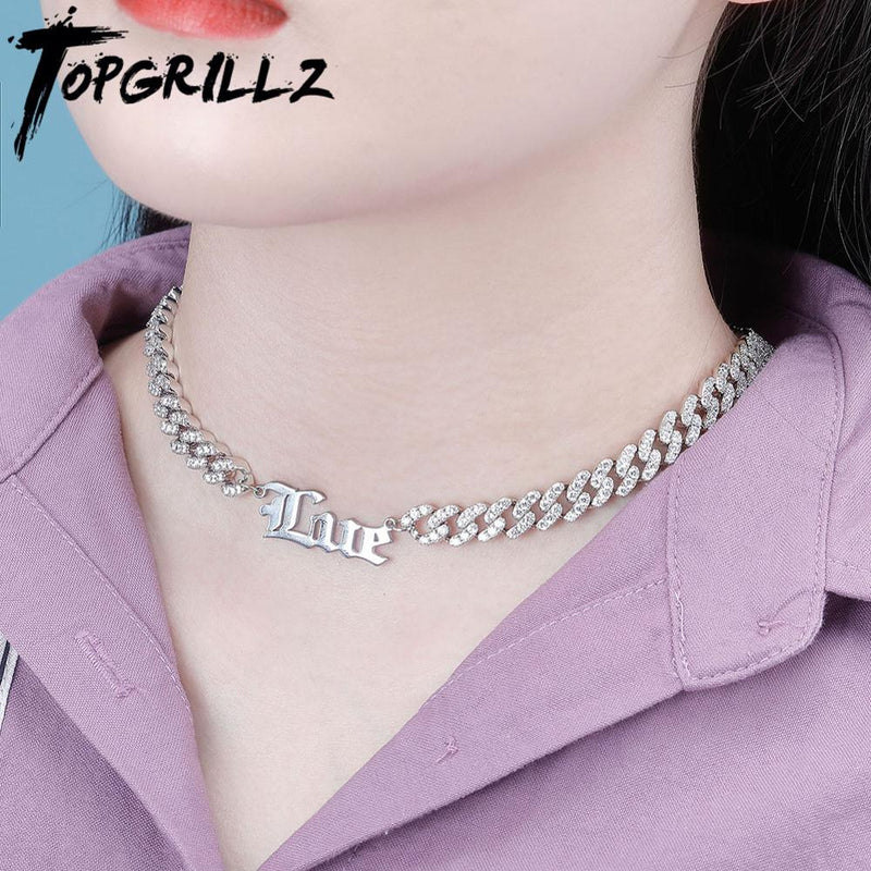 TOPGRILLZ Nombre personalizado Colgante Gargantilla Collar Acero inoxidable 26 Estilo diferente Collar personalizado con cadena CZ Collar