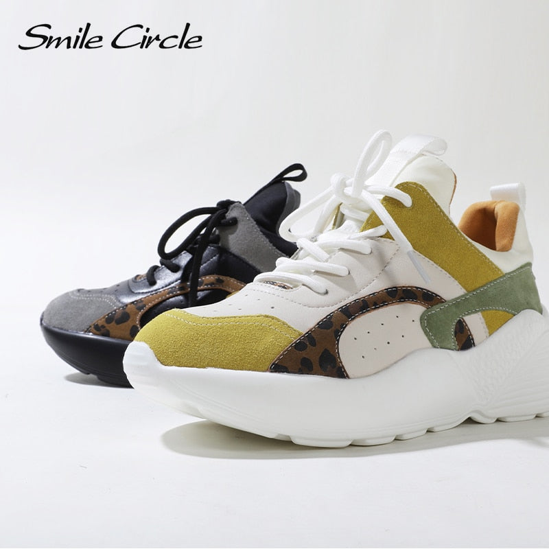 Smile Circle Women Sneakers Flat Platform shoes Suede Leather fashion casual Breathable Thick bottom Ladies Shoes